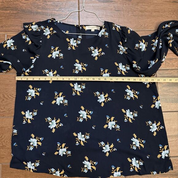 LOFT Women's Navy Floral Flowy Long Sleeve Blouse Top XL - Picture 6 of 9